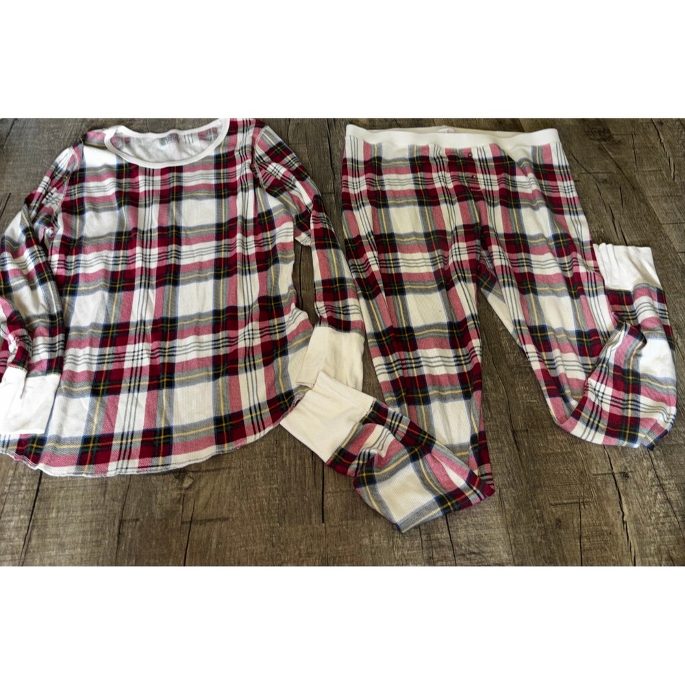 Old Navy Mens XL‎ Red White Blue Plaid Thermal Pajama Set Waffle Knit Sleepwear